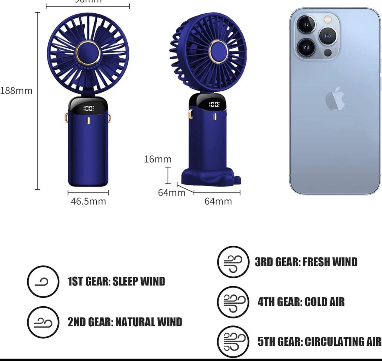 HandHeld Fan USB Rechargeable Fan 5 Speeds Mini Fan Foldable Desktop New