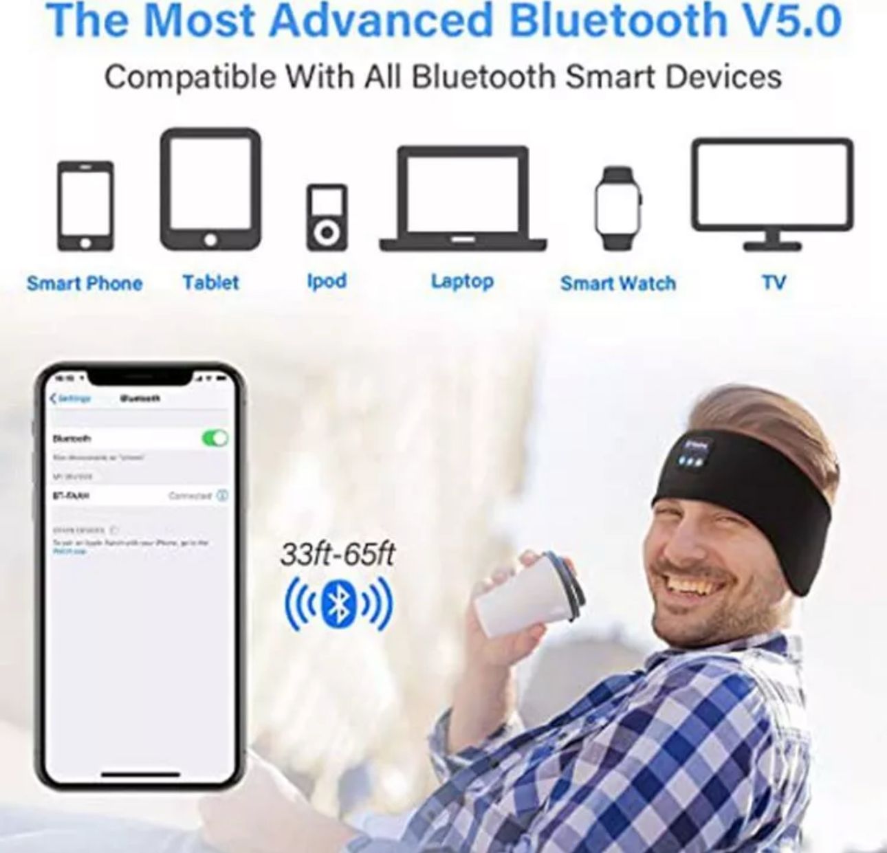 UK Wireless Bluetooth Headband Sleeping Eye Mask HEADPHONES Headset Music Sports