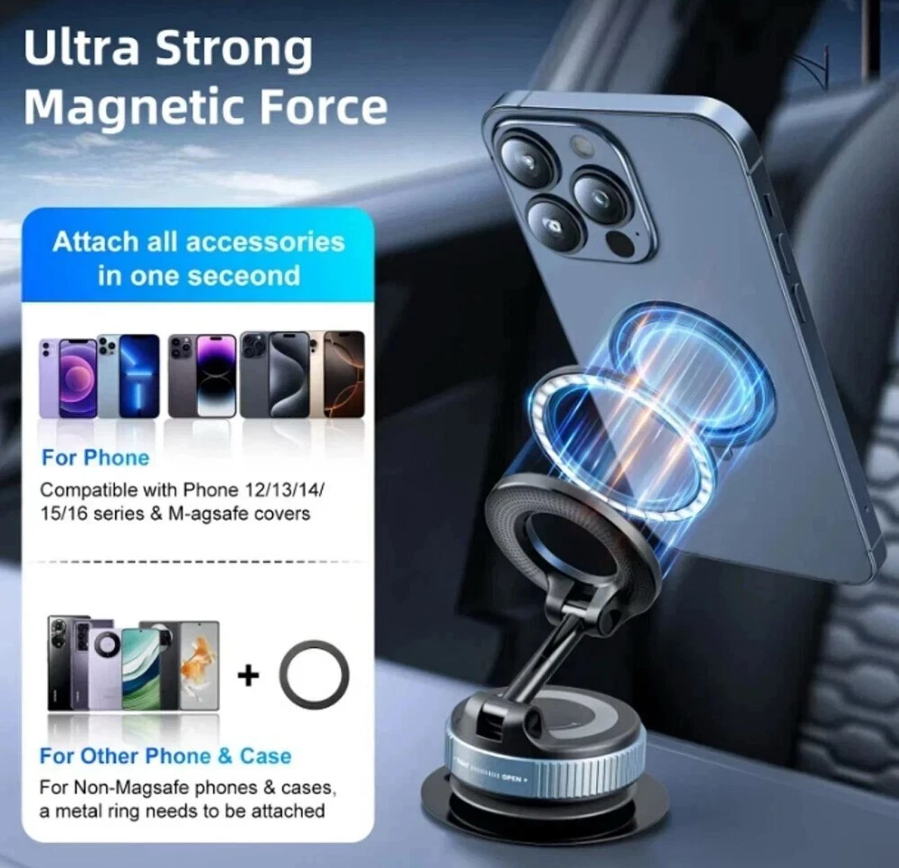 Strong Magnetic Phone Holder For Car 360° Rotation Foldable Phone Mount bracket