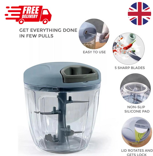 Pull Cord Pulling Food Chopper Manual Vegetable Slicer Hand Blender UK 900mL