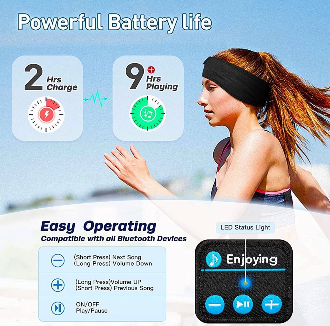 UK Wireless Bluetooth Headband Sleeping Eye Mask HEADPHONES Headset Music Sports