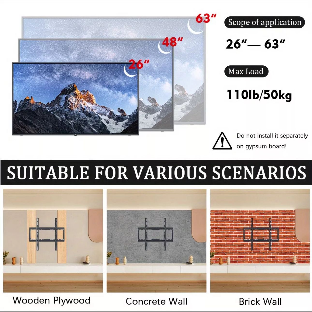 TV WALL BRACKET MOUNT SLIM FOR 26 30 32 40 42 50 63 INCH FLAT 3D LCD LED PLASMA