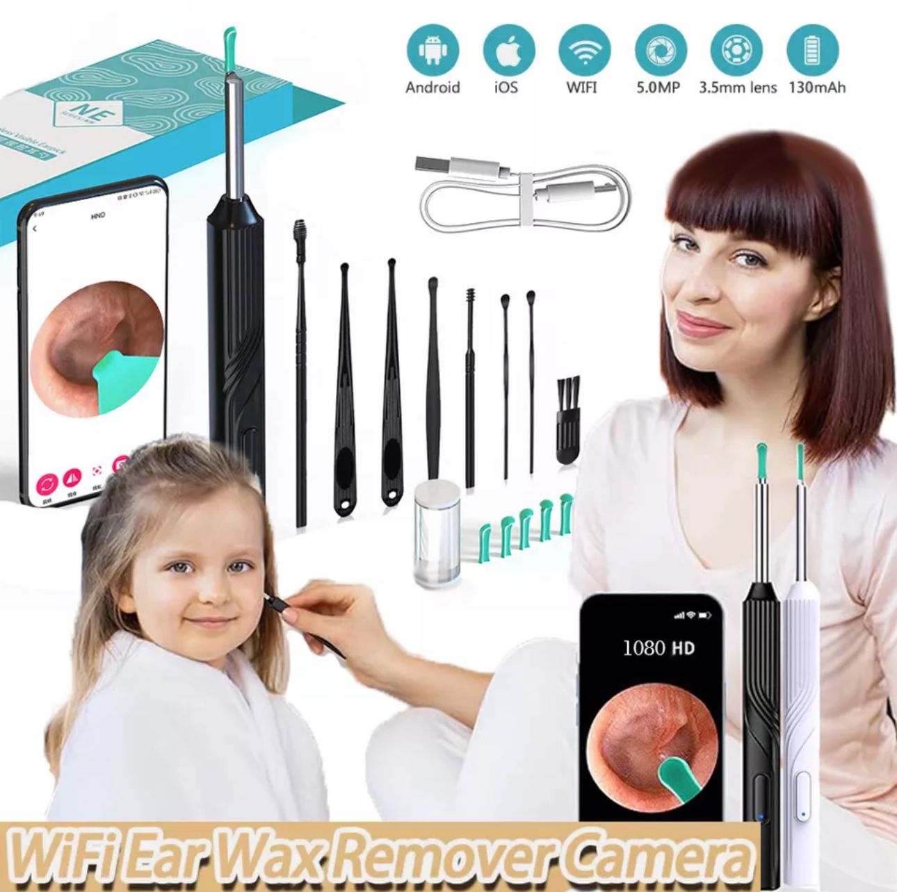 Ear Wax Remover Camera Wireless HD Ear Endoscope Spoon Pick Cleaning Tool Kit