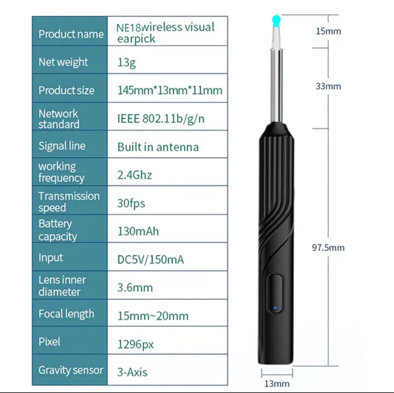 Ear Wax Remover Camera Wireless HD Ear Endoscope Spoon Pick Cleaning Tool Kit